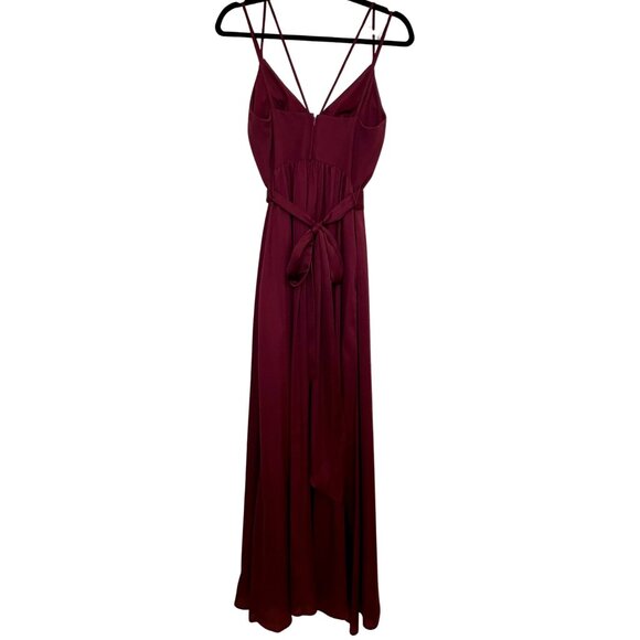 EUC Burgundy Wine Double Strap V-Neck Charmeuse Bride's Maid Dress Gown - Picture 7 of 10